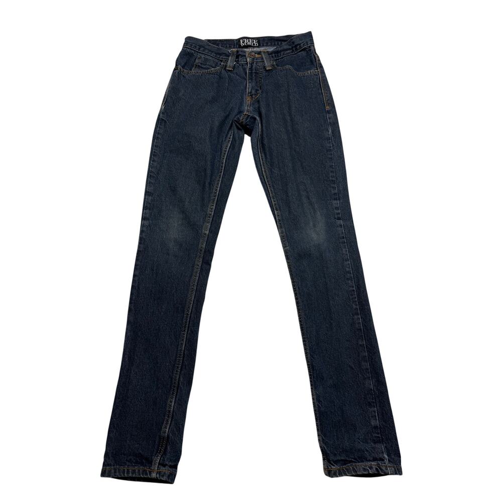 Free World Messenger Jeans 28 Low Rise Y2K Grunge Dark Wash